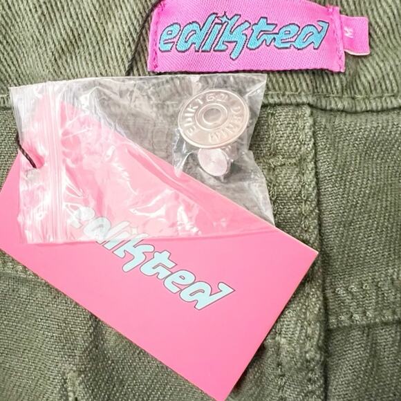 Edikted Baggy Cargo Wide Leg Jeans Green Size Medium - Picture 4 of 4